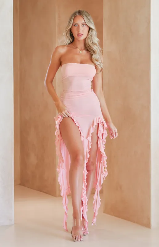 Lioness Rendezvous Blush Strapless Midi Dress sold by Beginning Boutique