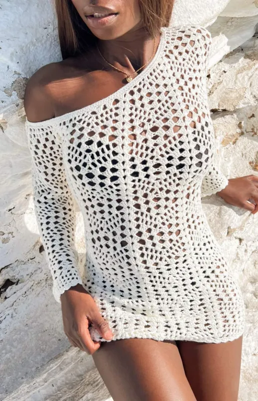 Riga White Long Sleeve Mini Dress sold by Beginning Boutique
