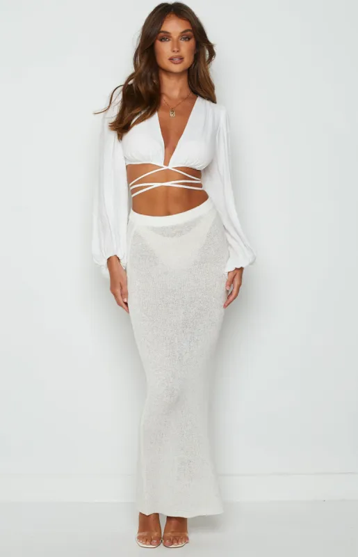 Kirsten White Low Waist Knit Skirt sold by Beginning Boutique