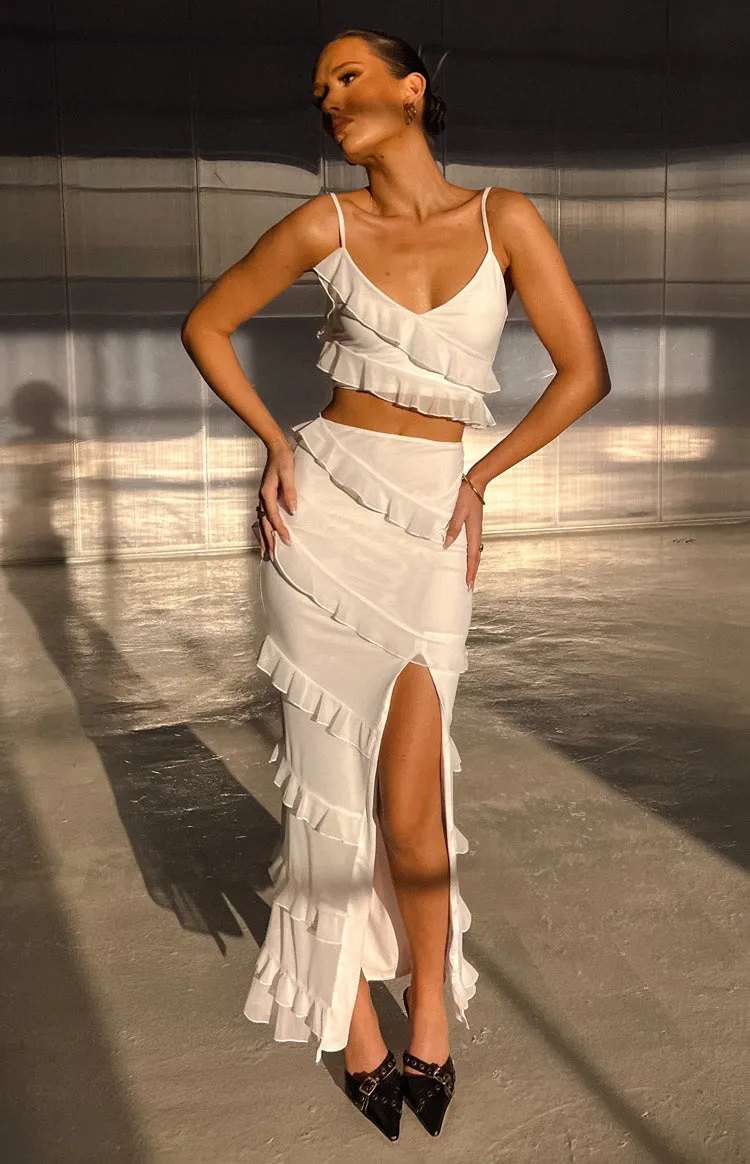 Dolly White Maxi Skirt sold by Beginning Boutique