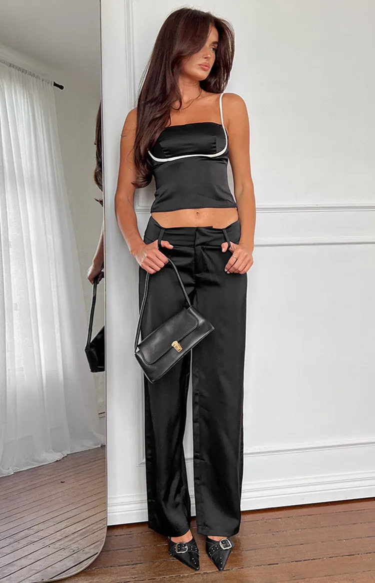 Maeve Black Satin Pants sold by Beginning Boutique