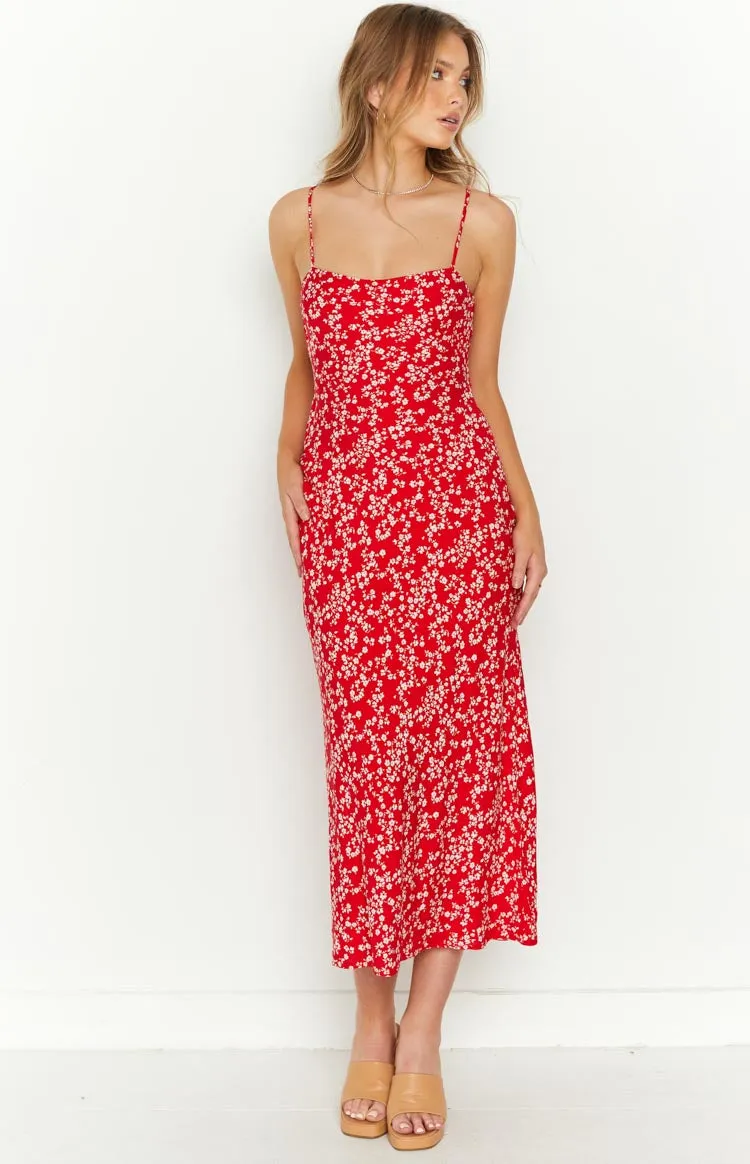 Delphine Red Floral Midi Dress sold by Beginning Boutique product image thumbnail 4