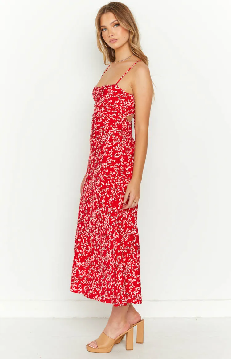 Delphine Red Floral Midi Dress sold by Beginning Boutique product image thumbnail 5