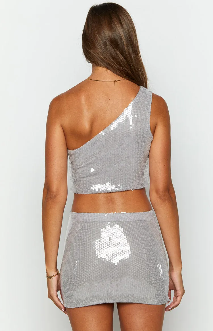 Starlight Silver Sequin Crop Top sold by Beginning Boutique product image thumbnail 5