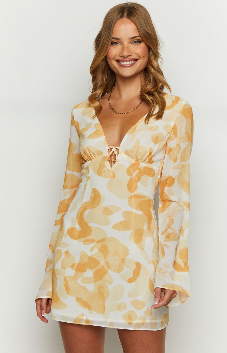 Emmerson Yellow Print Long Sleeve Mini Dress sold by Beginning Boutique product image thumbnail 3