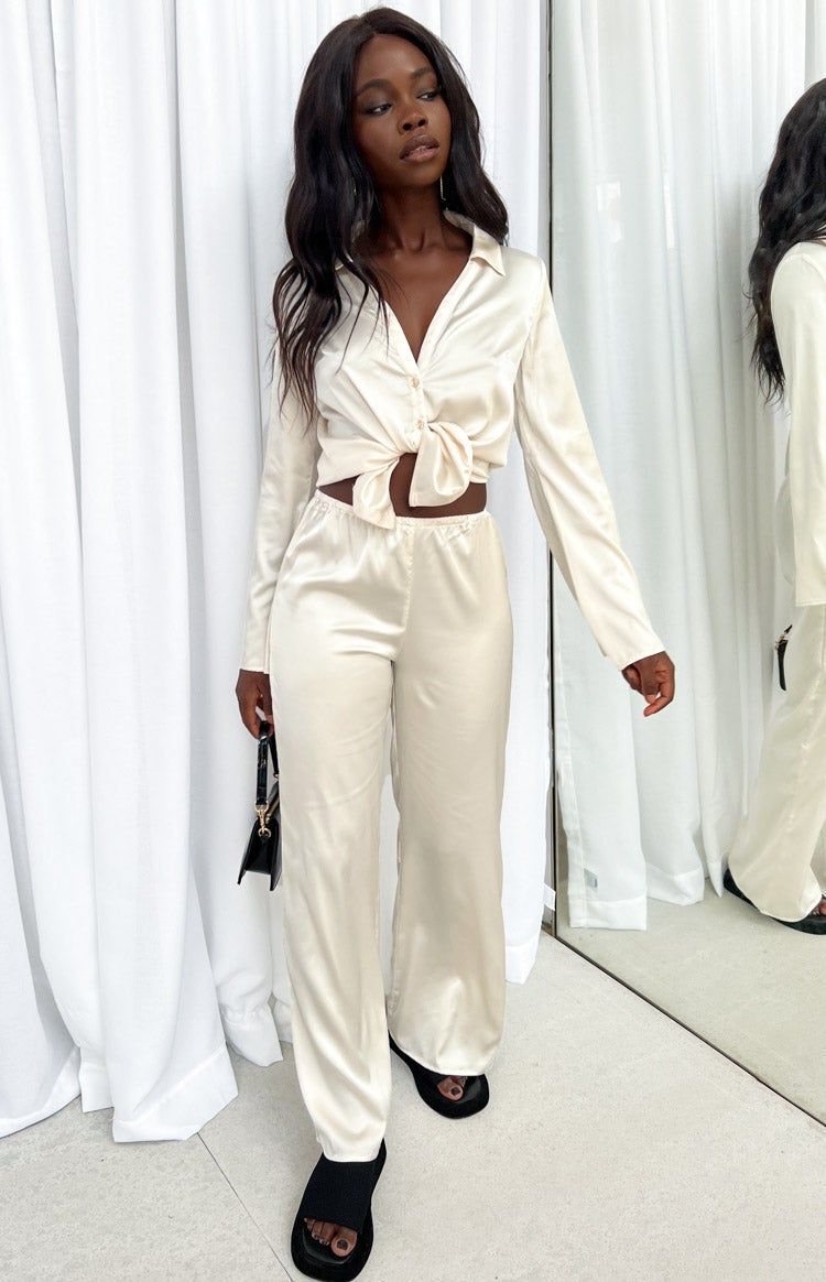 Bridget White Satin Pants sold by Beginning Boutique product image thumbnail 4