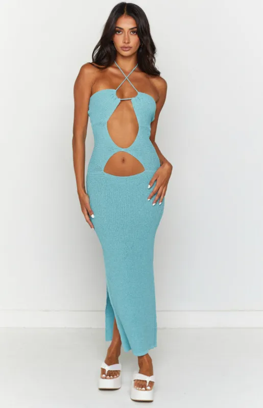 Renata Blue Cut Out Midi Dress sold by Beginning Boutique