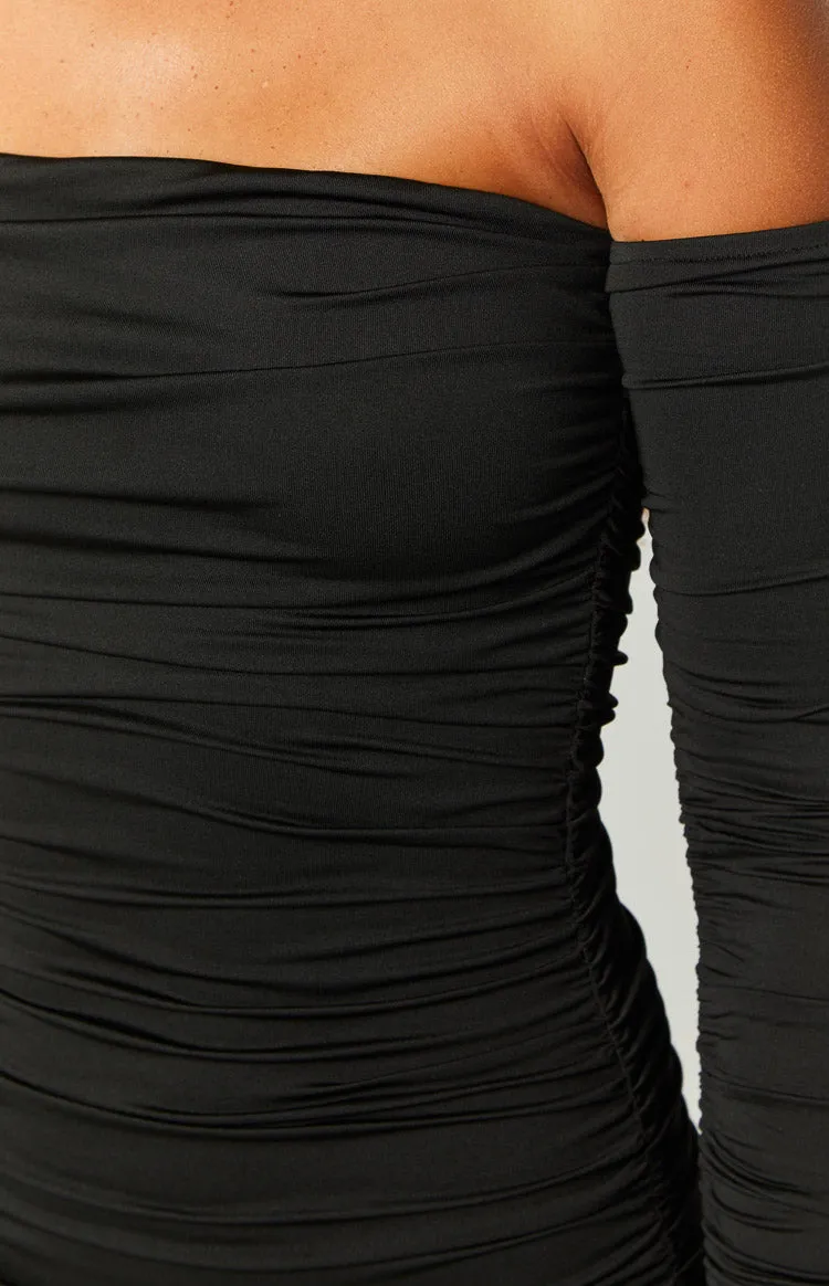Evie Black Long Sleeve Off Shoulder Mini Dress sold by Beginning Boutique product image thumbnail 5