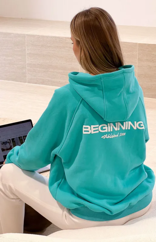 Beginning Teal Established Bubble Hoodie sold by Beginning Boutique