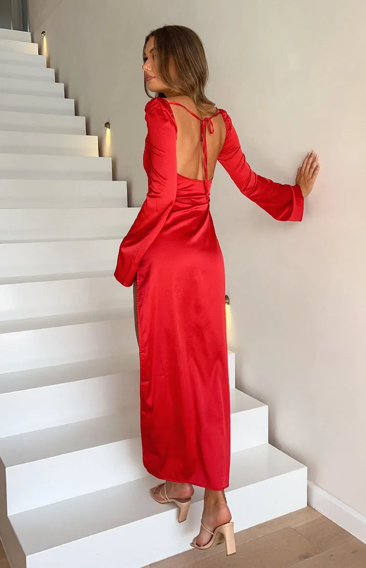 Airlea Red Satin Asymmetric Maxi Dress sold by Beginning Boutique product image thumbnail 2