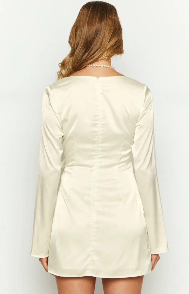 Kasya Cream Satin Long Sleeve Mini Dress sold by Beginning Boutique product image thumbnail 3
