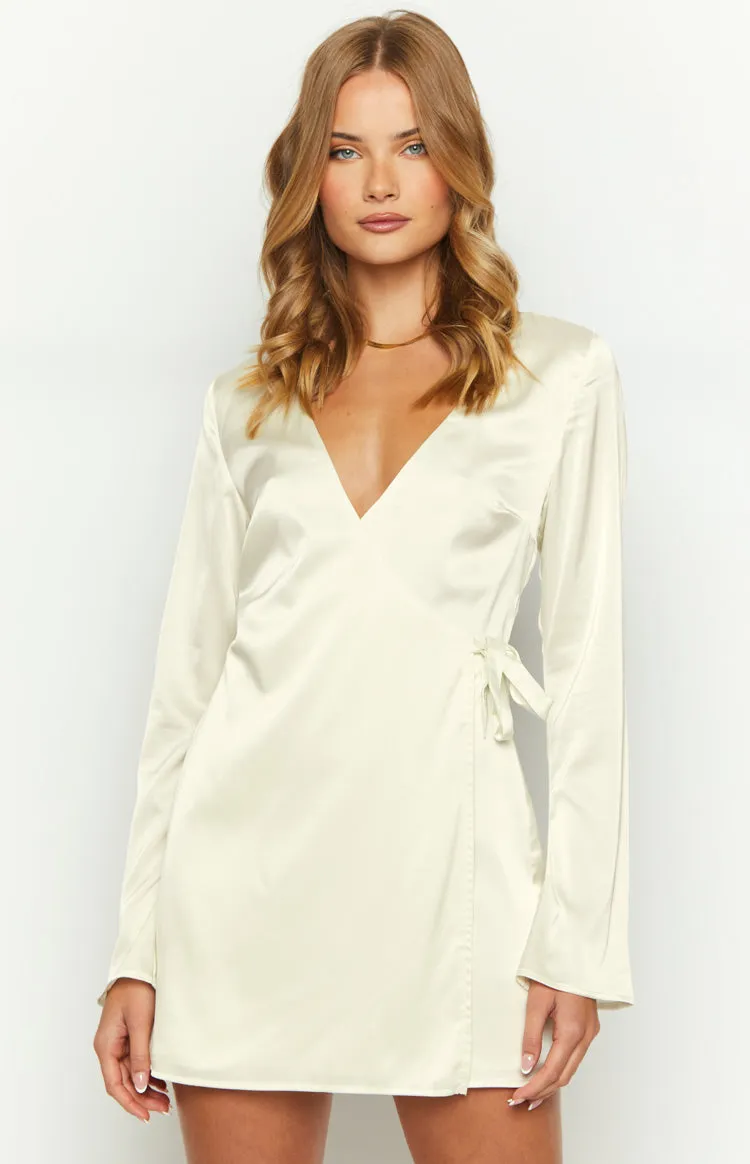 Kasya Cream Satin Long Sleeve Mini Dress sold by Beginning Boutique product image thumbnail 5