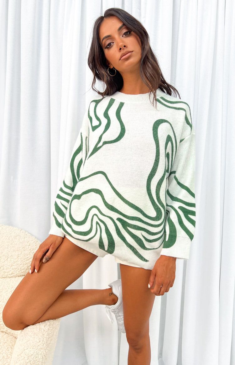 Tylah Green Printed Sweater sold by Beginning Boutique