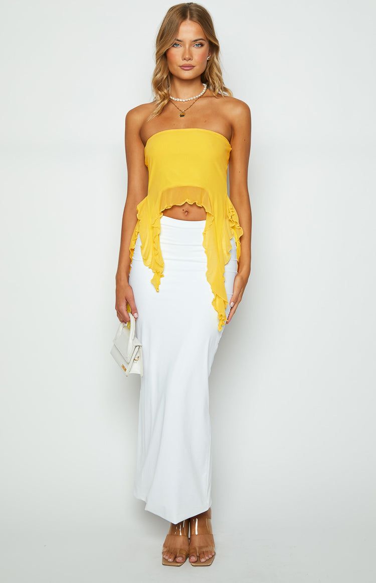 Iris Yellow Ruffle Strapless Top sold by Beginning Boutique product image thumbnail 2