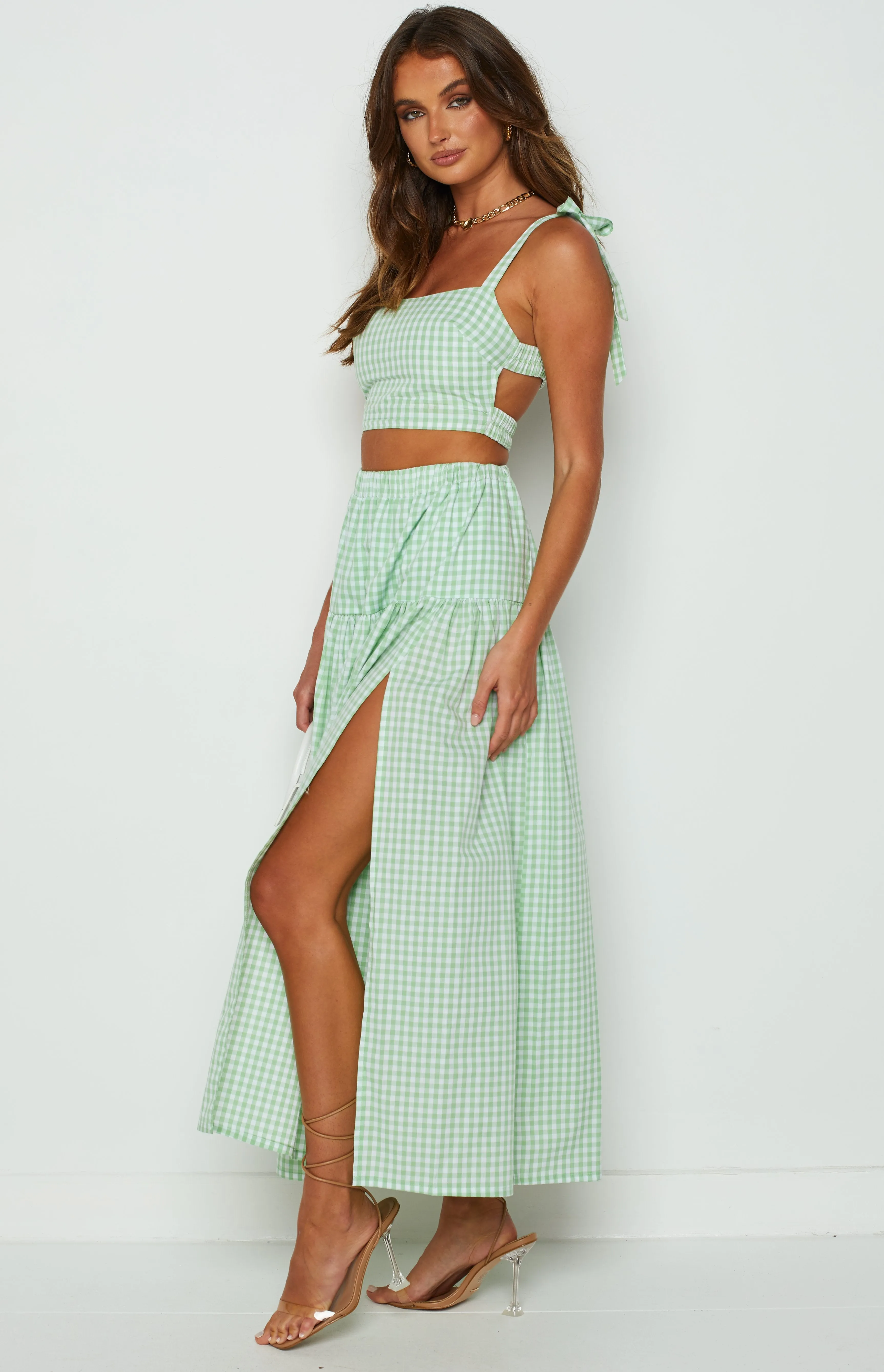 Cosmos Maxi Skirt Green Gingham sold by Beginning Boutique product image thumbnail 5