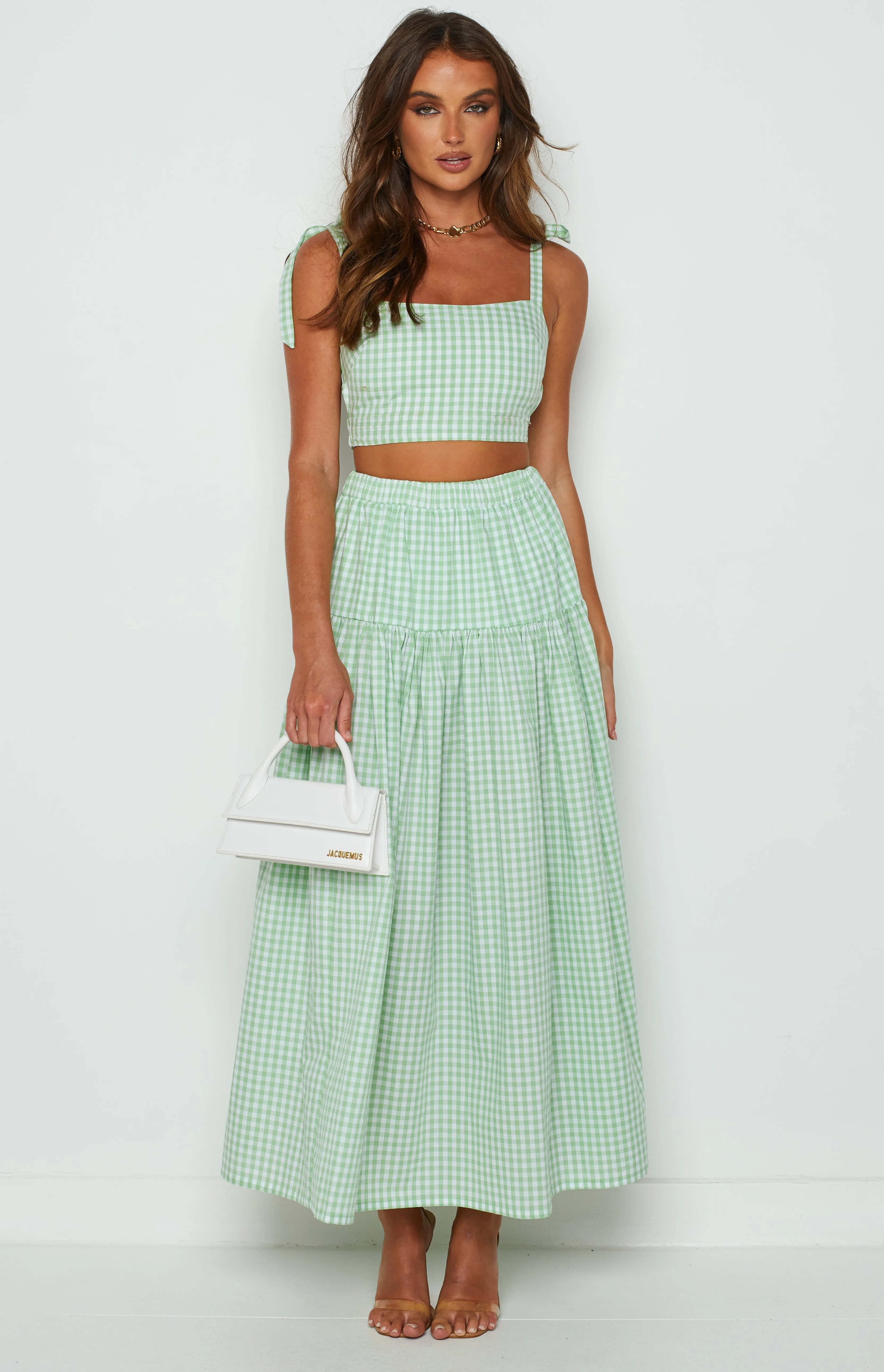 Cosmos Maxi Skirt Green Gingham sold by Beginning Boutique product image thumbnail 3