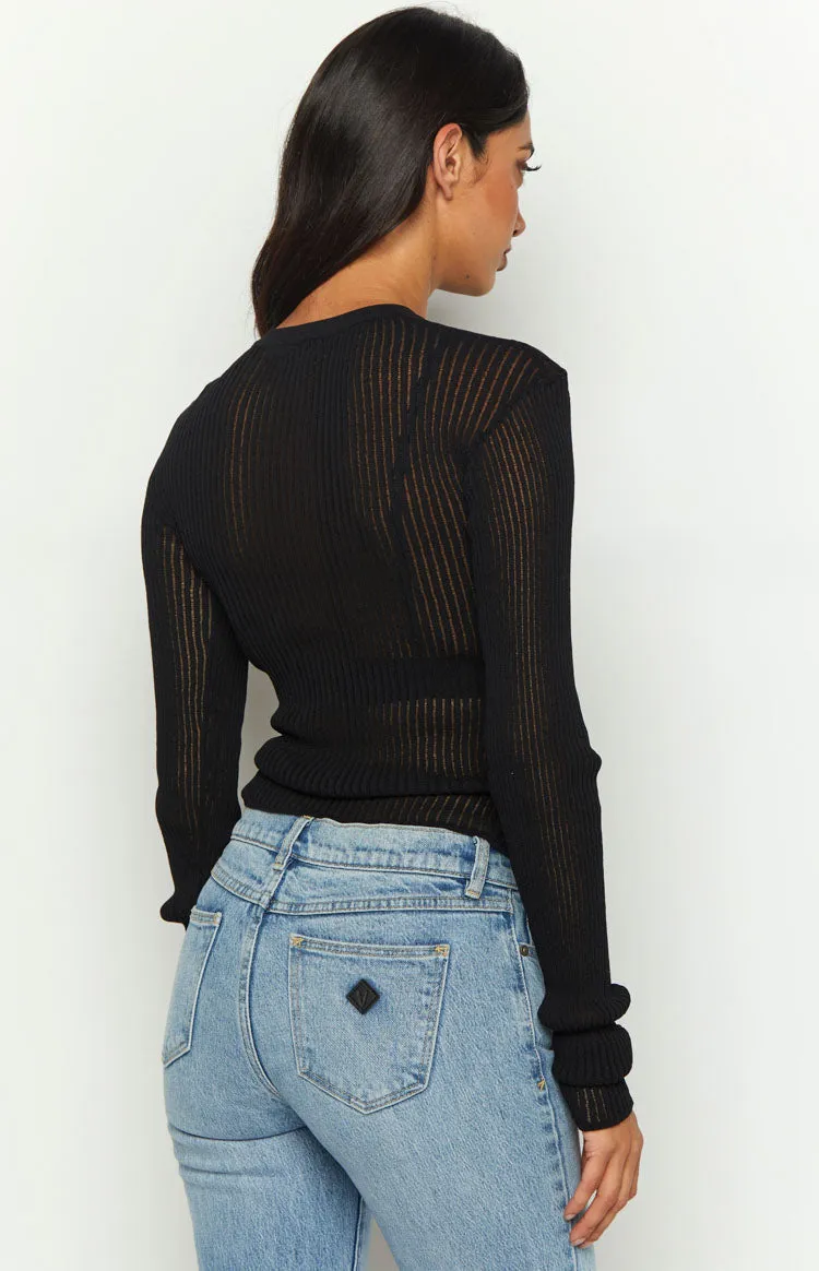 Gems Black Sheer Knit Long Sleeve Top sold by Beginning Boutique product image thumbnail 5