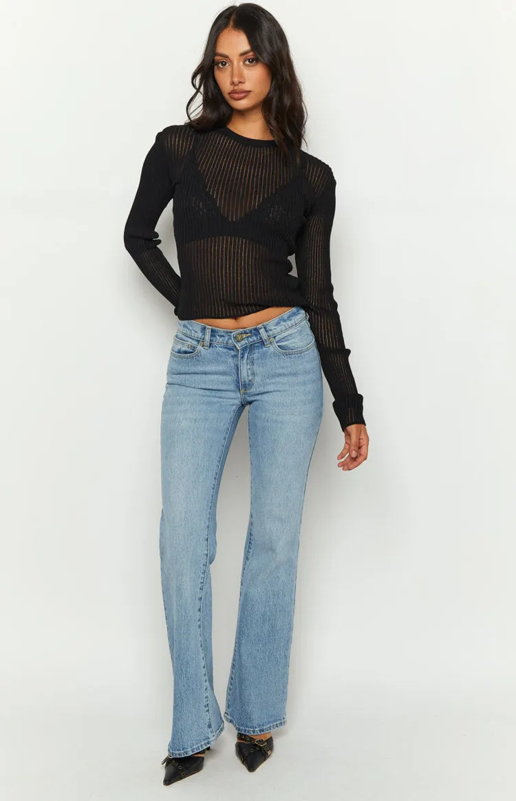 Gems Black Sheer Knit Long Sleeve Top sold by Beginning Boutique product image thumbnail 2
