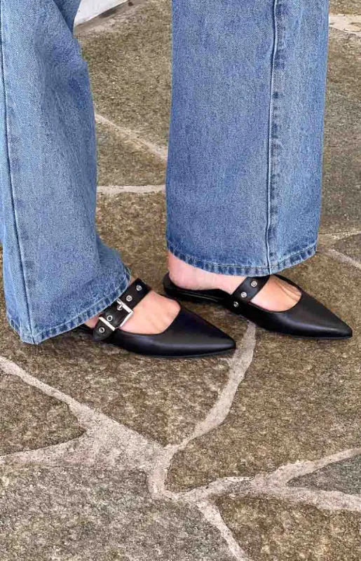 Billini Halsy Black Mules sold by Beginning Boutique