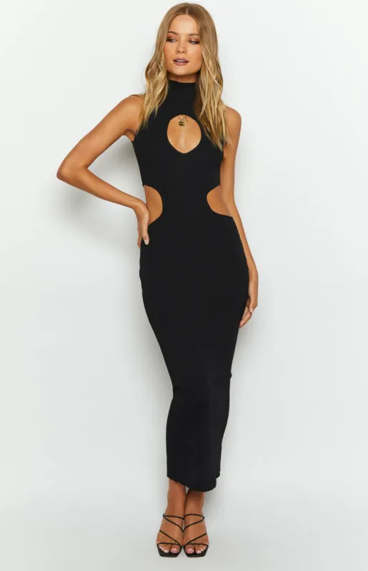 Rosah Black High Neck Maxi Dress sold by Beginning Boutique