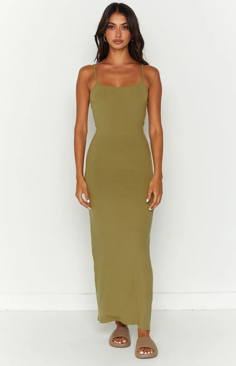 Melrose Khaki Maxi Dress sold by Beginning Boutique