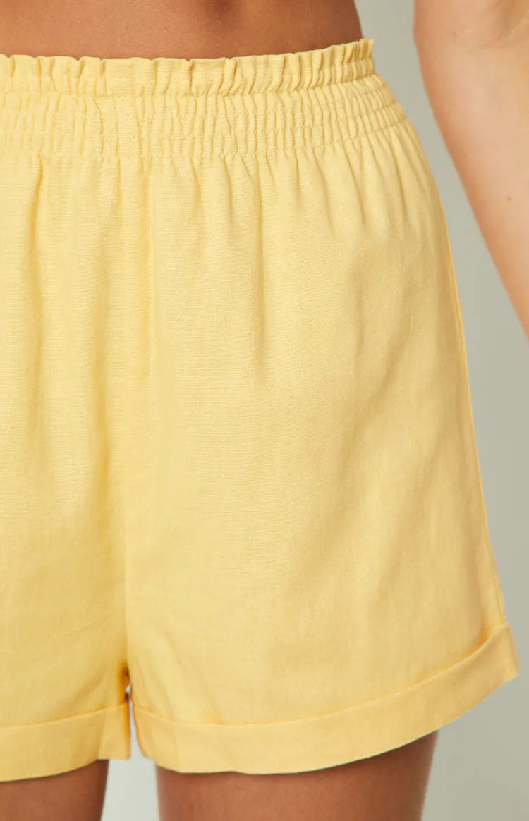 Kaley Yellow Linen Blend Shorts sold by Beginning Boutique product image thumbnail 5