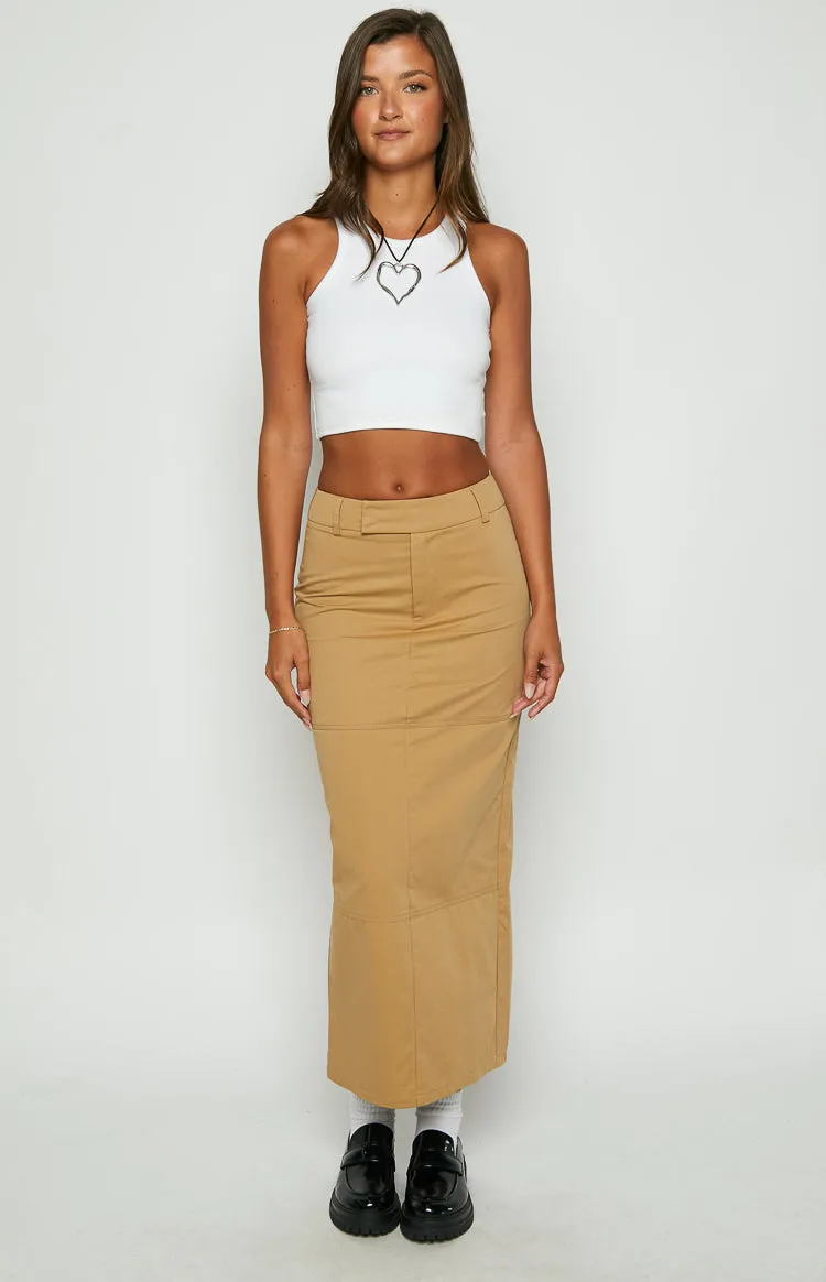 My Way Tan Maxi Skirt sold by Beginning Boutique