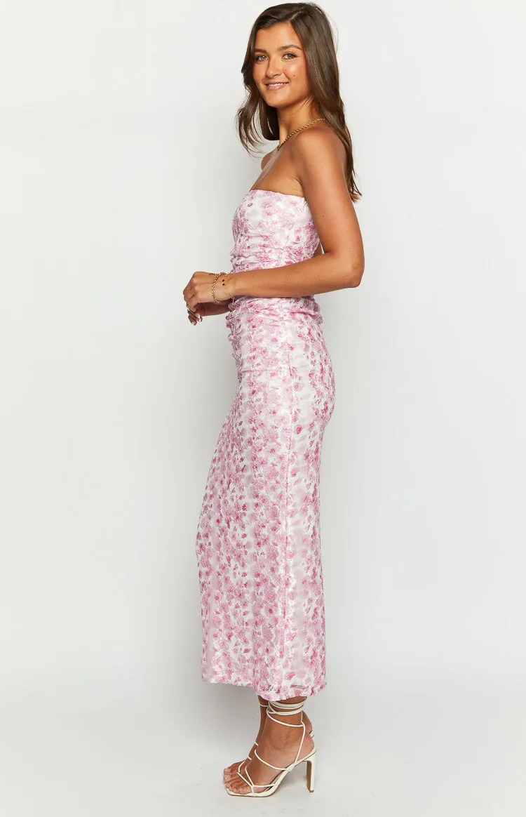 Imogen Pink Floral Print Strapless Maxi Dress sold by Beginning Boutique product image thumbnail 4