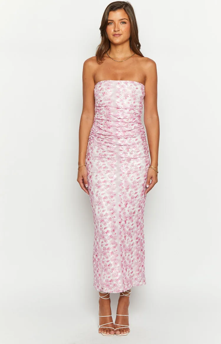 Imogen Pink Floral Print Strapless Maxi Dress sold by Beginning Boutique product image thumbnail 2