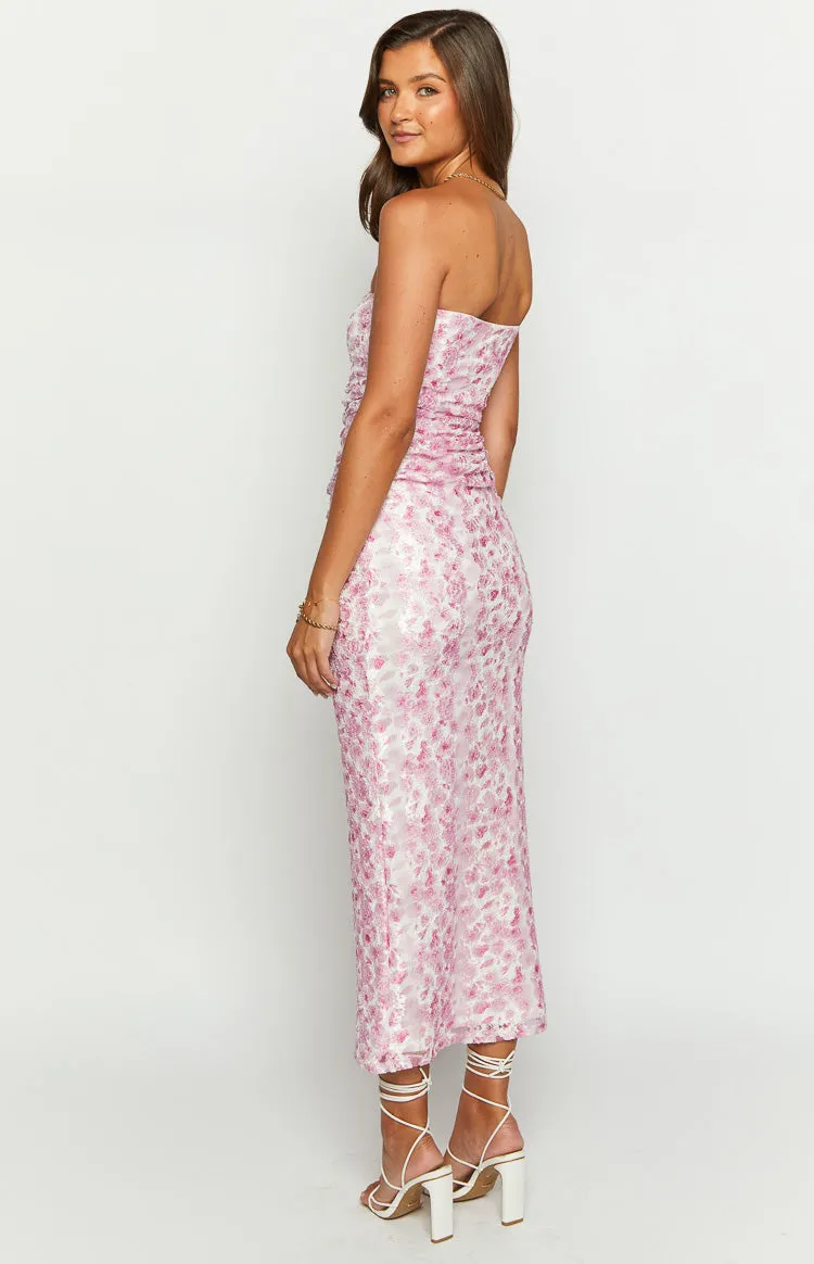 Imogen Pink Floral Print Strapless Maxi Dress sold by Beginning Boutique product image thumbnail 5