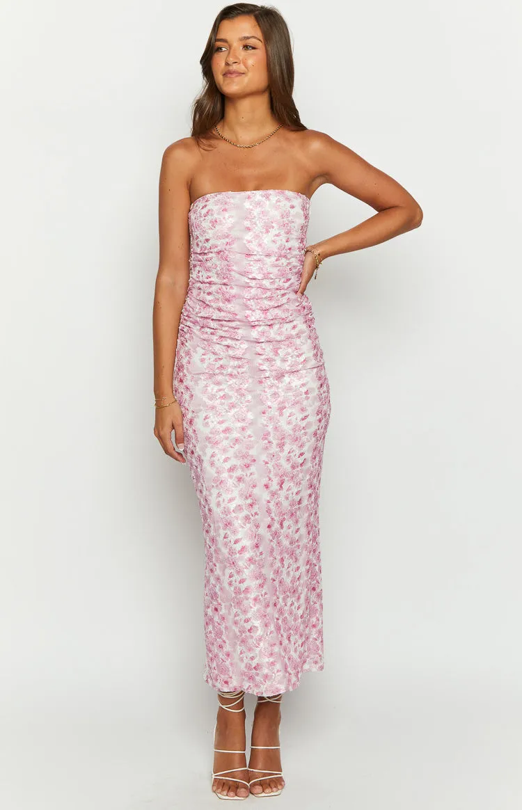 Imogen Pink Floral Print Strapless Maxi Dress sold by Beginning Boutique product image thumbnail 3