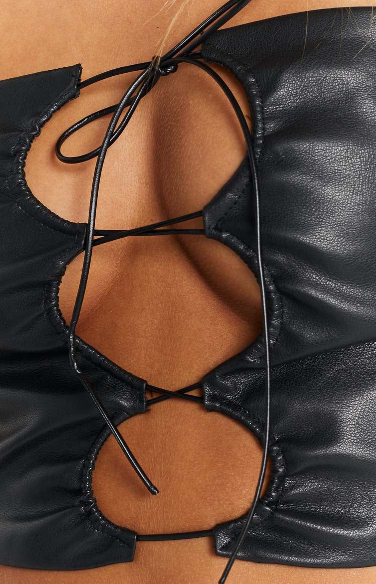 Cady Black PU Ruched Crop Top sold by Beginning Boutique product image thumbnail 8