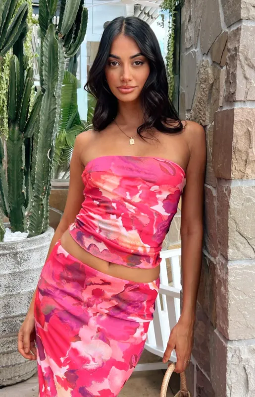 When In Rome Pink Print Tube Top sold by Beginning Boutique