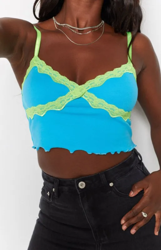 Octavia Lace Spliced Tank Top Blue sold by Beginning Boutique