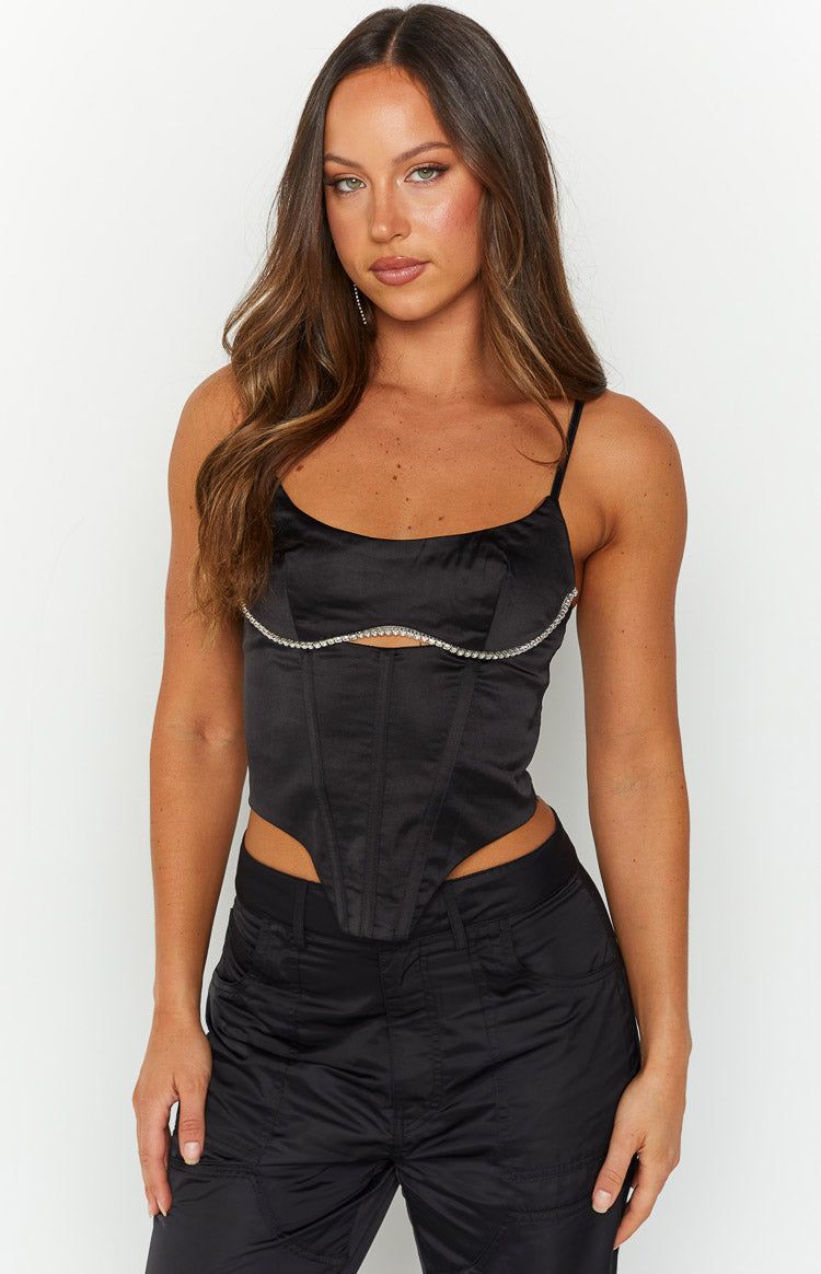 Charlise Black Corset Crop Top sold by Beginning Boutique product image thumbnail 3
