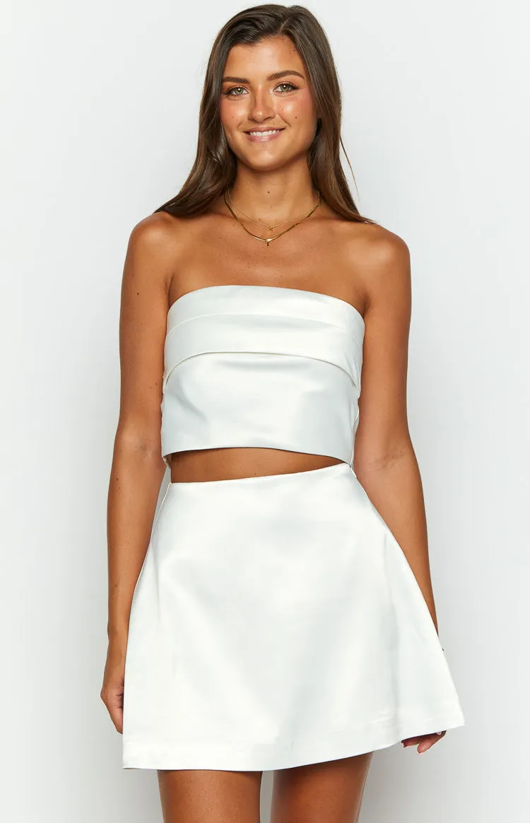 Ivory Allure White Satin Mini Skirt sold by Beginning Boutique product image thumbnail 3