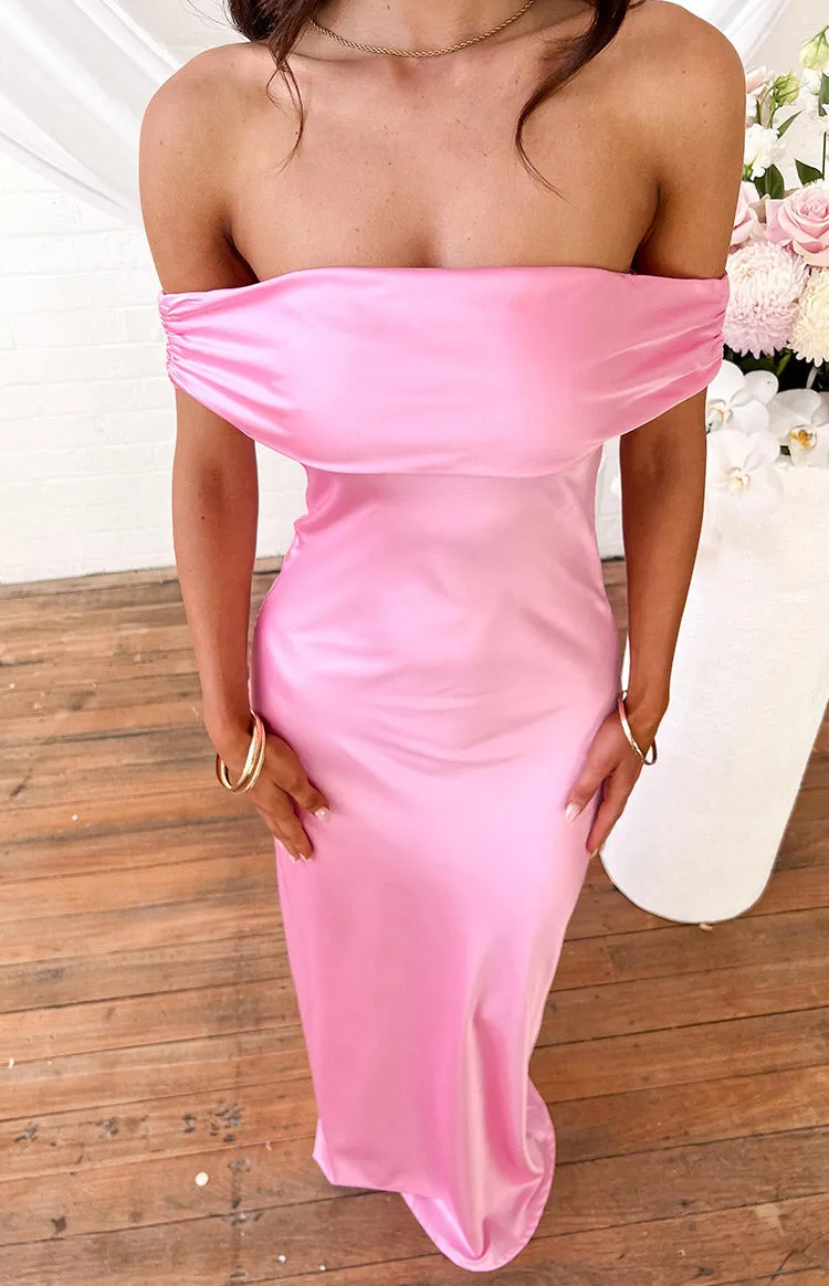 Seraphina Pink Off The Shoulder Maxi Dress sold by Beginning Boutique