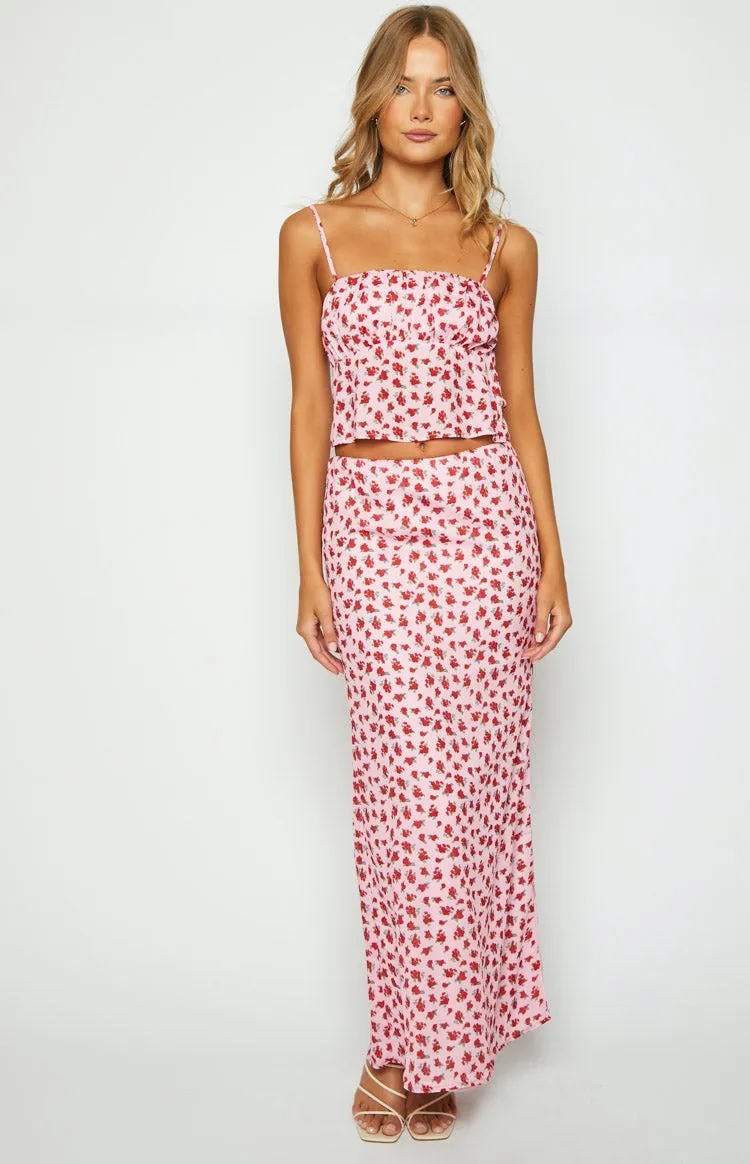 Yesterday Pink Floral Maxi Skirt sold by Beginning Boutique product image thumbnail 5