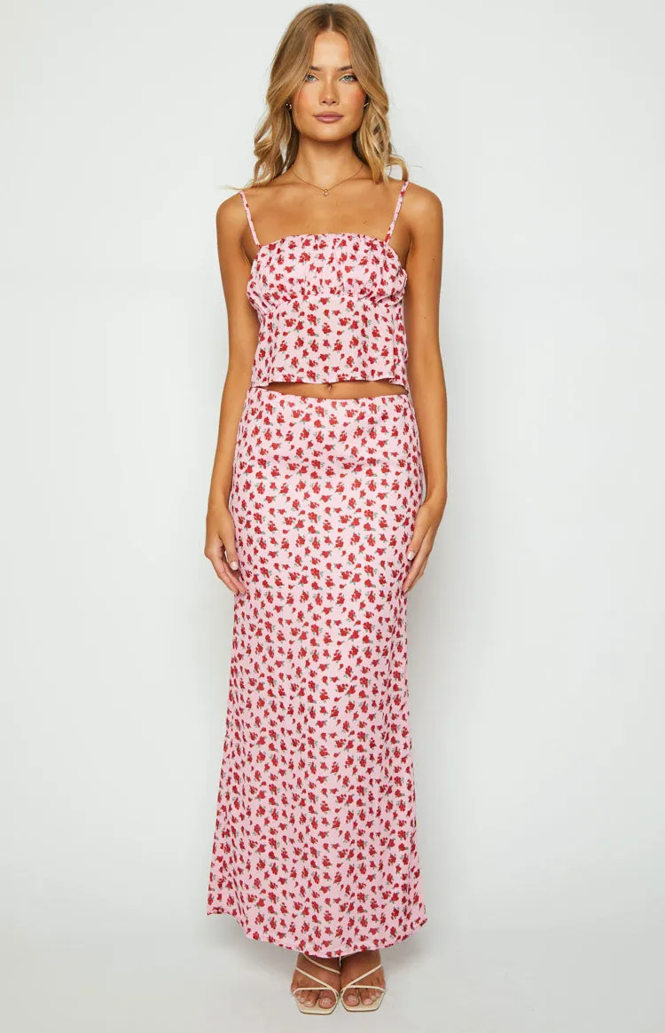 Yesterday Pink Floral Maxi Skirt sold by Beginning Boutique