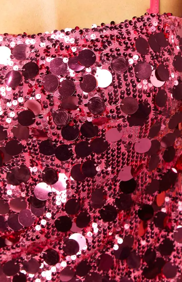 Radiant Pink Sparkle Mini Dress sold by Beginning Boutique product image thumbnail 5