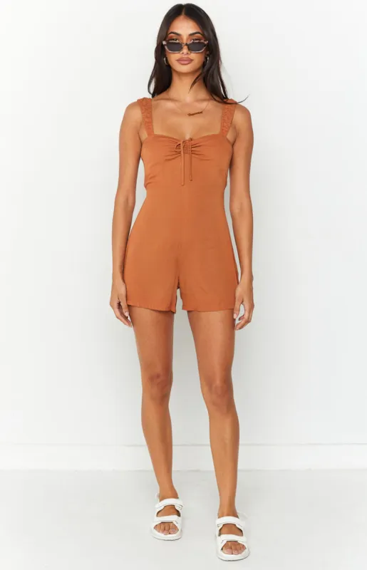Calla Brown Utility Playsuit sold by Beginning Boutique