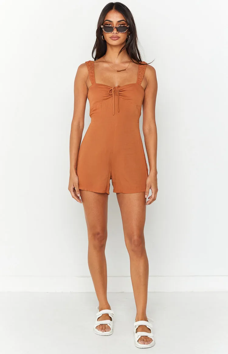 Calla Brown Utility Playsuit sold by Beginning Boutique