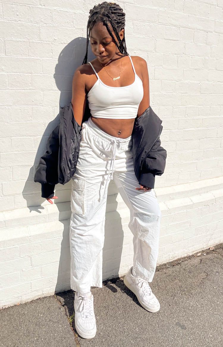 Briar White Cargo Pants sold by Beginning Boutique