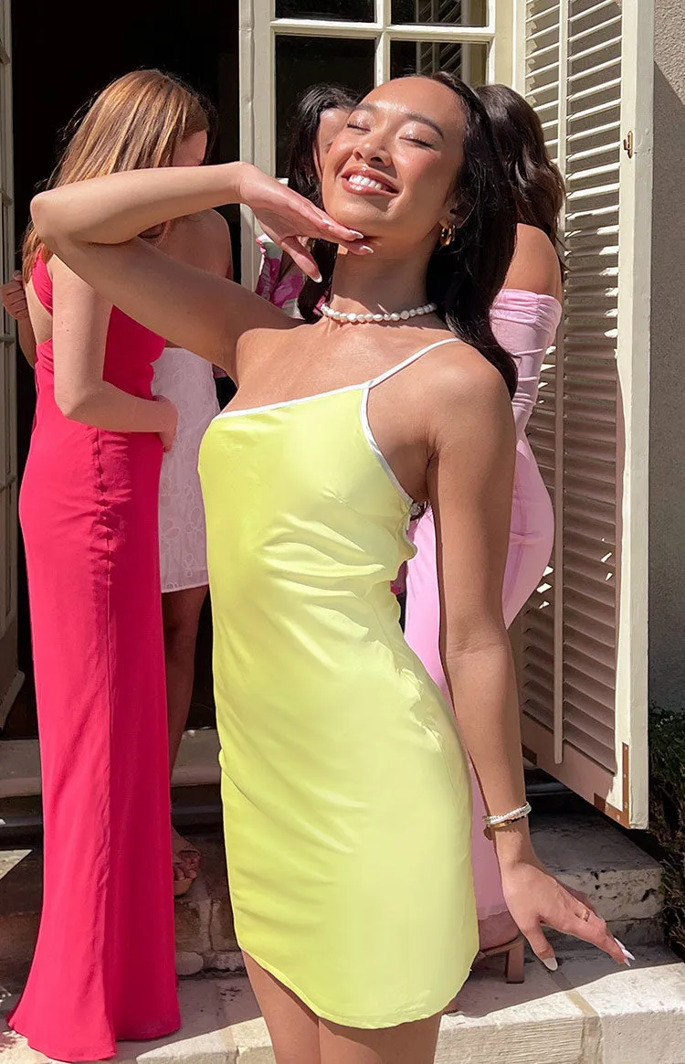 Sunny Chic Yellow Satin Mini Dress sold by Beginning Boutique