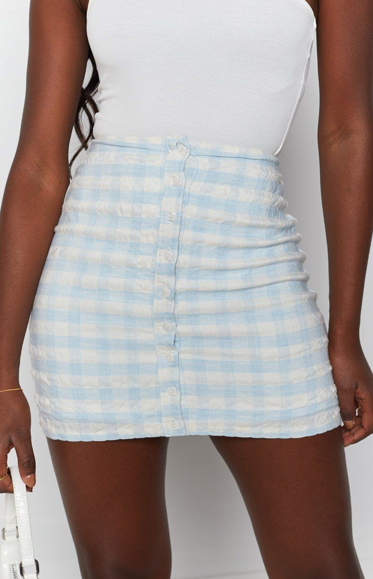 Sol Button Up Skirt Blue Gingham sold by Beginning Boutique product image thumbnail 5