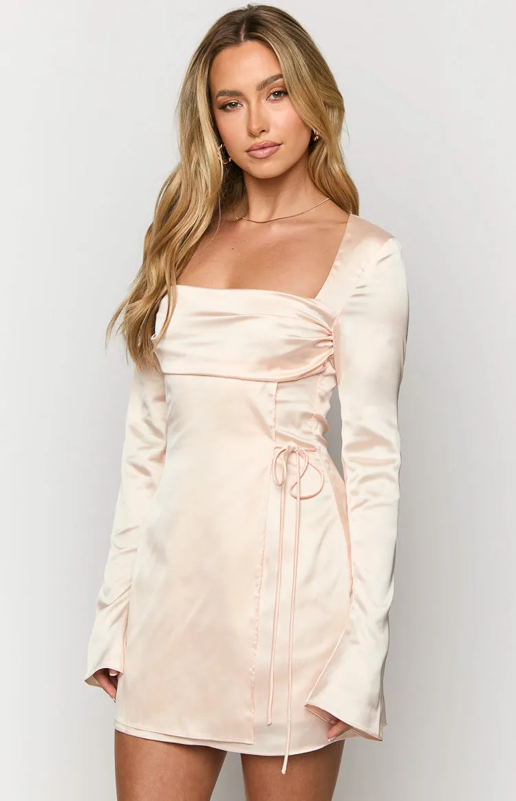 Lucy Cream Satin Long Sleeve Mini Dress sold by Beginning Boutique product image thumbnail 4