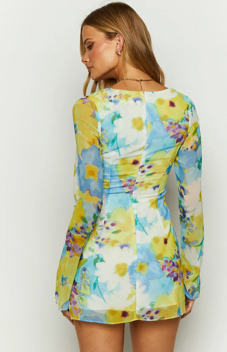 Lucy Blue Floral Long Sleeve Mini Dress sold by Beginning Boutique product image thumbnail 5