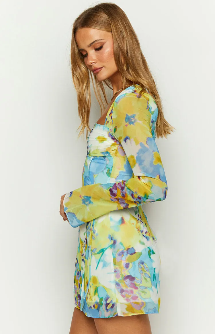 Lucy Blue Floral Long Sleeve Mini Dress sold by Beginning Boutique product image thumbnail 4