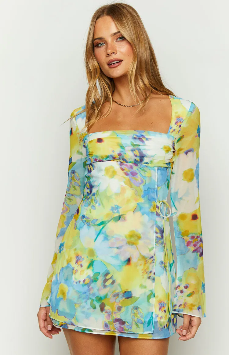 Lucy Blue Floral Long Sleeve Mini Dress sold by Beginning Boutique product image thumbnail 2