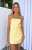Mylee Yellow Satin Strapless Mini Dress sold by Beginning Boutique